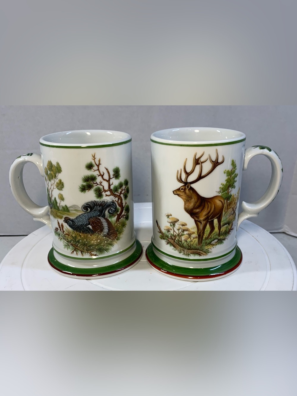 Vintage Germany Masculine Hunting Scene Set of 2 Ceramic 8oz Mugs           4024